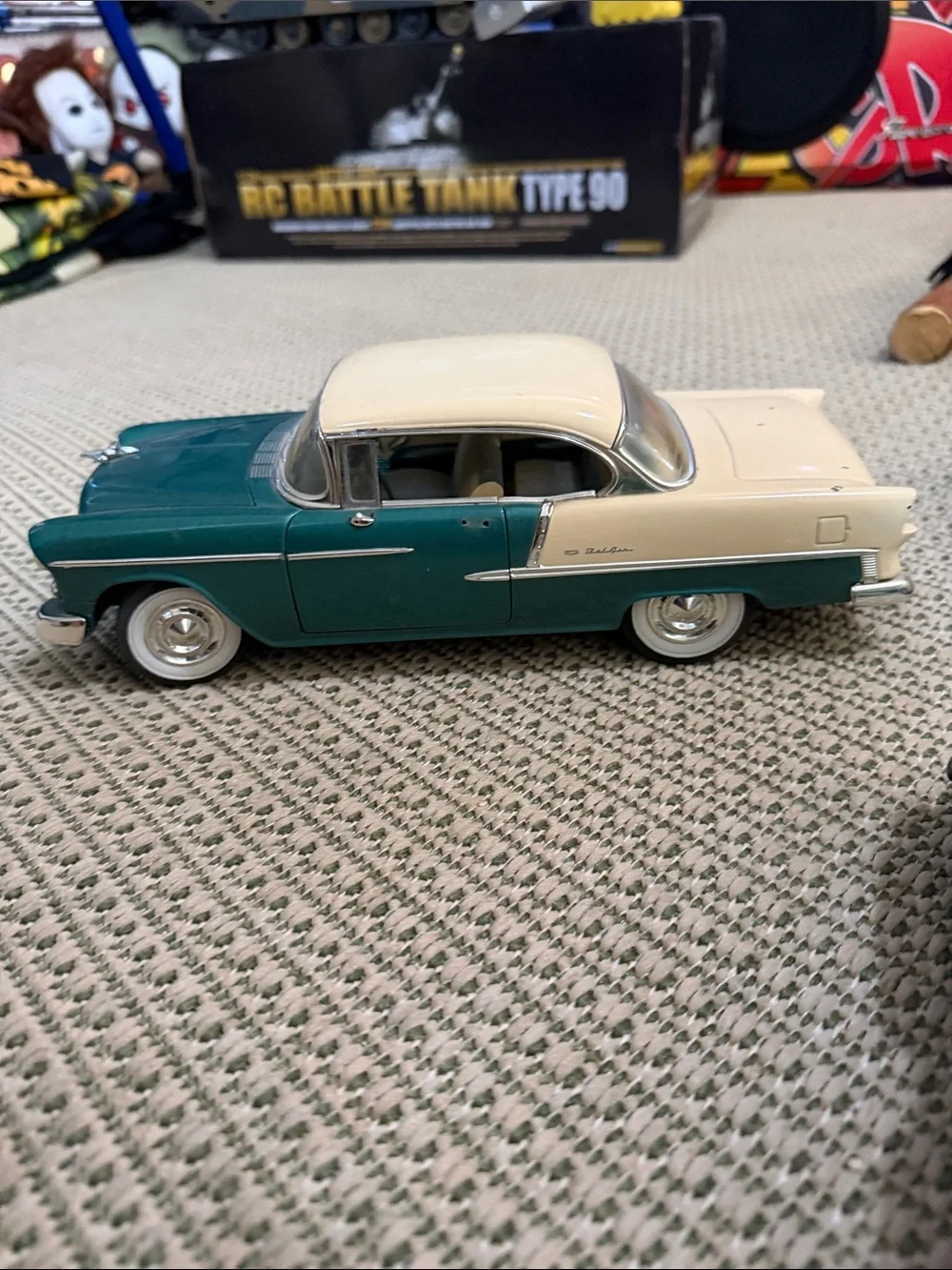Classic Two-Tone Green and Cream Die-Cast Toy Car - ANTIQUES 4 car collector